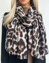 TAUPE COTTON BLEND CLASSIC LEOPARD PRINT SCARF