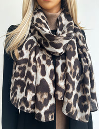 TAUPE COTTON BLEND CLASSIC LEOPARD PRINT SCARF