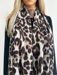 TAUPE COTTON BLEND CLASSIC LEOPARD PRINT SCARF