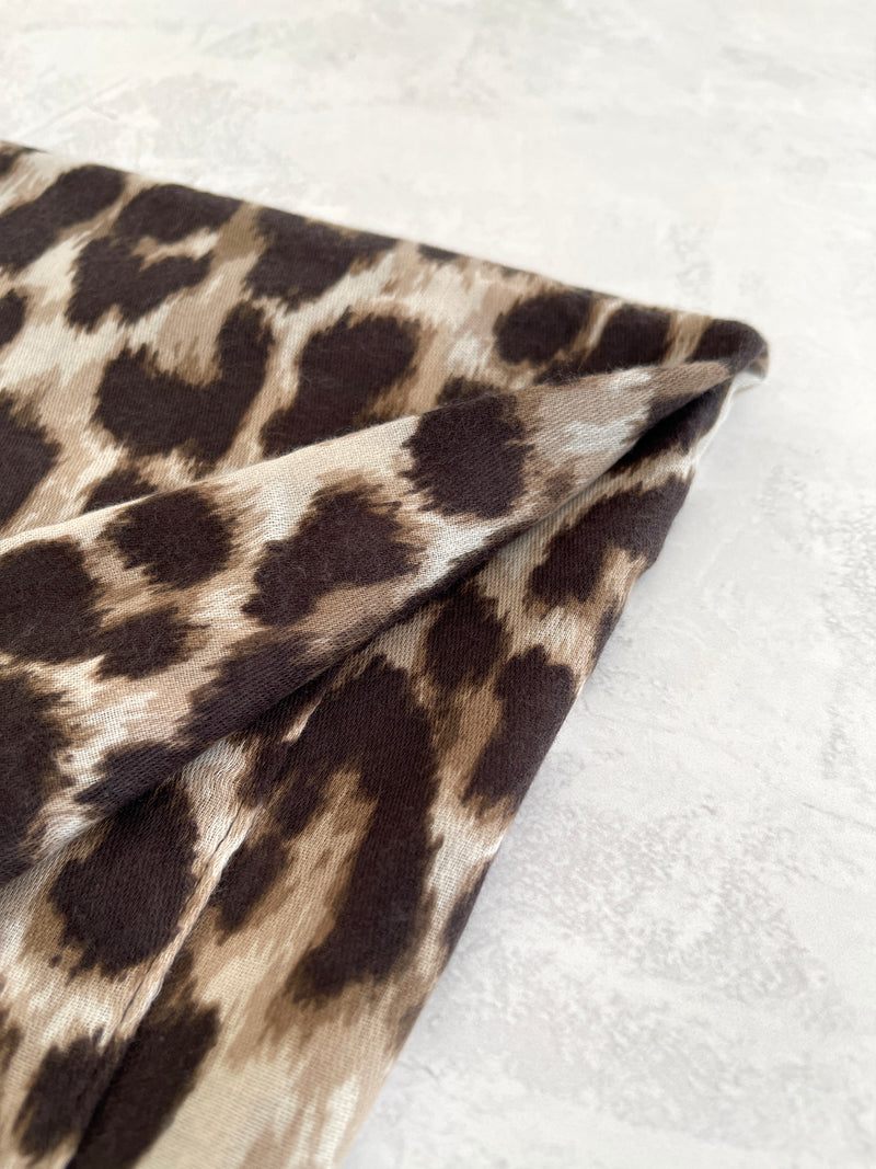 TAUPE COTTON BLEND CLASSIC LEOPARD PRINT SCARF