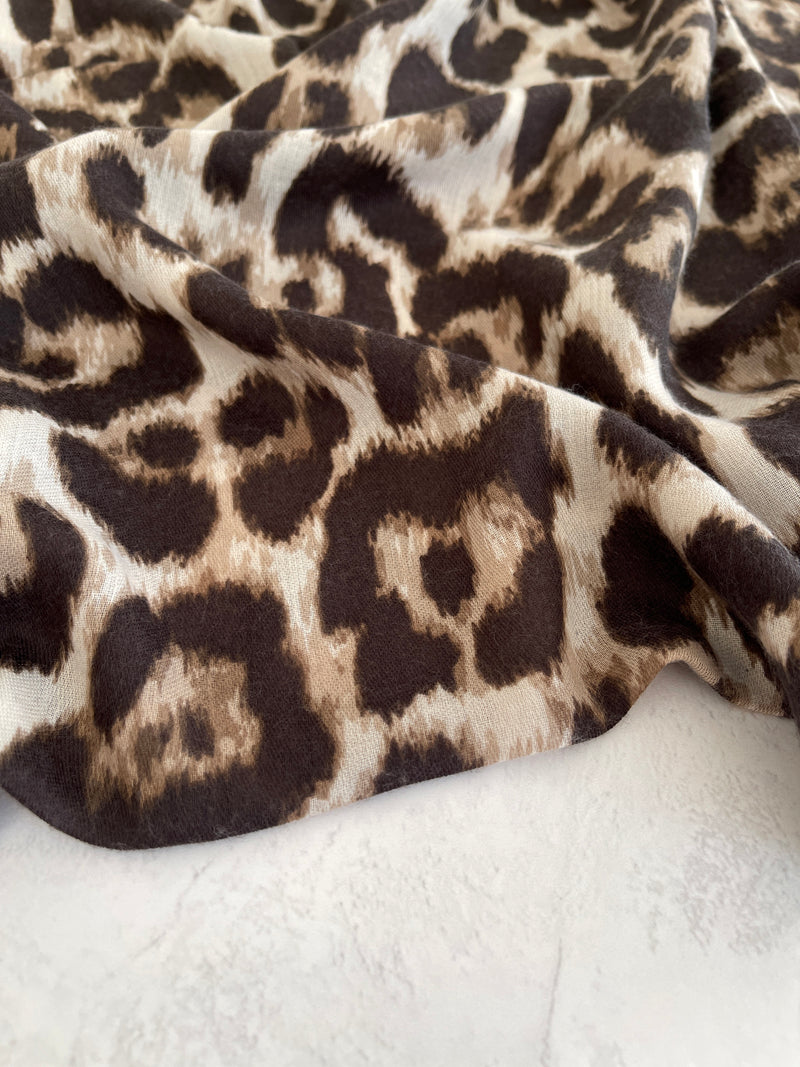 TAUPE COTTON BLEND CLASSIC LEOPARD PRINT SCARF