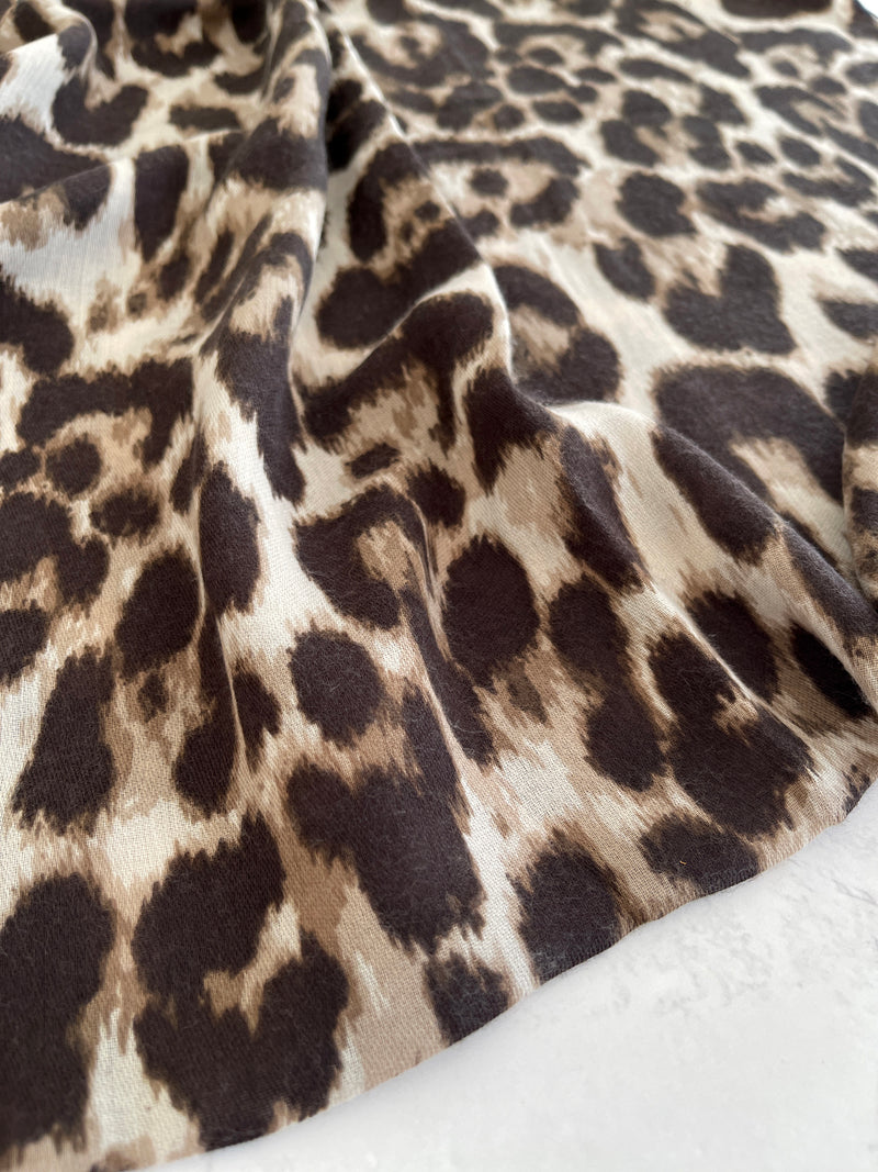 TAUPE COTTON BLEND CLASSIC LEOPARD PRINT SCARF