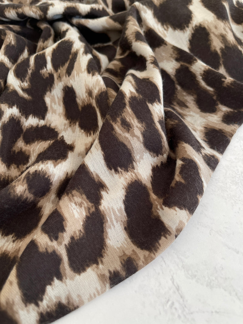 TAUPE COTTON BLEND CLASSIC LEOPARD PRINT SCARF