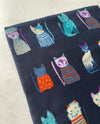 NAVY BLUE COTTON BLEND CAT PRINT LIGHTWEIGHT SCARF