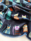 NAVY BLUE COTTON BLEND CAT PRINT LIGHTWEIGHT SCARF