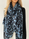 LARGE BLUE LEOPARD PRINT SCARF