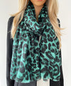 LARGE DARK GREEN LEOPARD PRINT SCARF