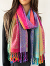 LARGE LIGHT MULTI-COLOUR PINK PAISLEY PRINT PASHMINA SHAWL SCARF