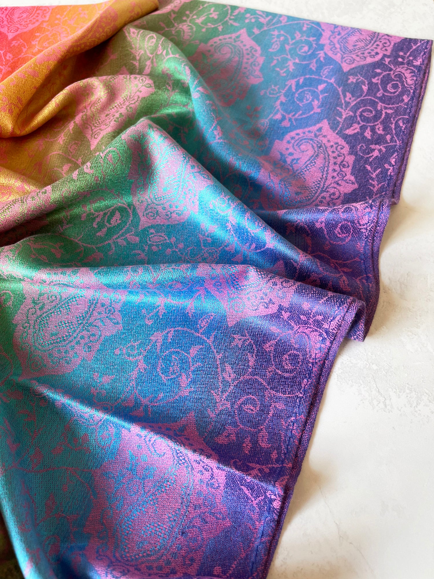 LARGE LIGHT MULTI-COLOUR PINK PAISLEY PRINT PASHMINA SHAWL SCARF