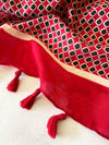 LARGE RED DIAMOND PRINT SHAWL SCARF WITH TASSELS