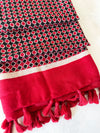 LARGE RED DIAMOND PRINT SHAWL SCARF WITH TASSELS