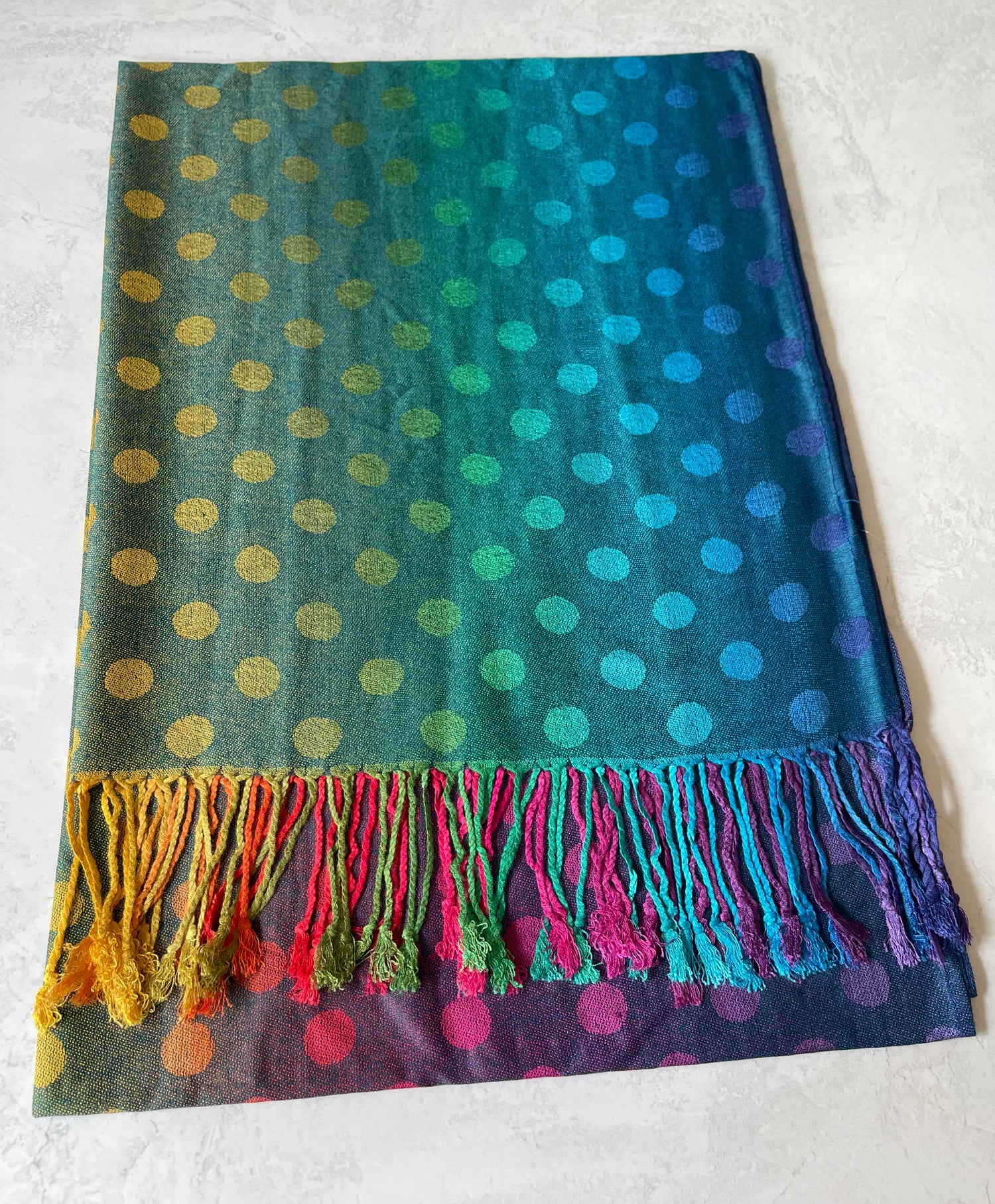 LARGE TEAL MULTI-COLOUR DOT PRINT PASHMINA SHAWL SCARF