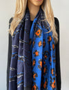 LARGE BLUE ZEBRA AND LEOPARD PRINT SHAWL SCARF