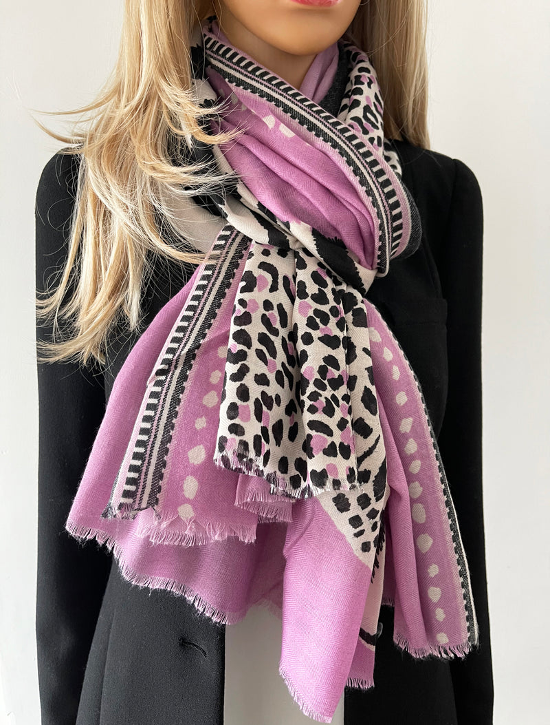 LARGE LILAC TIGER AND LEOPARD PRINT SHAWL SCARF