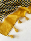 LARGE MUSTARD YELLOW DIAMOND PRINT SHAWL SCARF WITH TASSELS