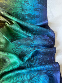 LARGE BLACK RAINBOW FEATHER AND LEAF PRINT PASHMINA SHAWL SCARF