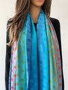 LARGE BLUE MULTI-COLOUR DOT PRINT PASHMINA SHAWL SCARF