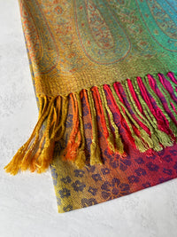 LARGE BLUE RAINBOW FLORAL PAISLEY PASHMINA SHAWL SCARF