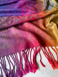 LARGE DARK MULTI-COLOUR PAISLEY PRINT PASHMINA SHAWL SCARF