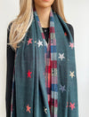 LARGE GREEN STAR PRINT REVERSIBLE CHECKED WINTER SHAWL BLANKET SCARF