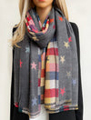 LARGE GREY STAR PRINT REVERSIBLE CHECKED WINTER SHAWL BLANKET SCARF