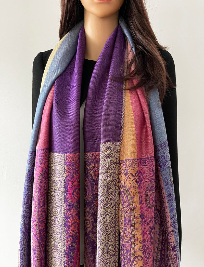 LARGE PURPLE RAINBOW MULTI COLOUR PAISLEY PRINT PASHMINA SHAWL SCARF