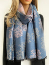 Blue Blush Tree Print Reversible Winter Shawl Blanket Scarf