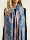 LARGE THICK BLUE BLUSH TREE PRINT REVERSIBLE WINTER SHAWL BLANKET SCARF