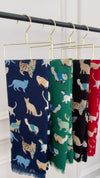 LIGHTWEIGHT GREEN SCARF WITH CATS