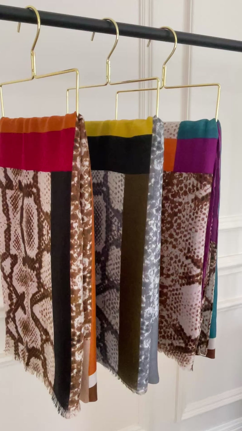 LARGE MUSTARD YELLOW BLOCK PRINT SNAKESKIN SHAWL SCARF