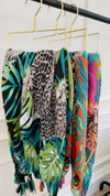 PINK LEOPARD & FLORAL PRINT SQUARE TASSEL SCARF