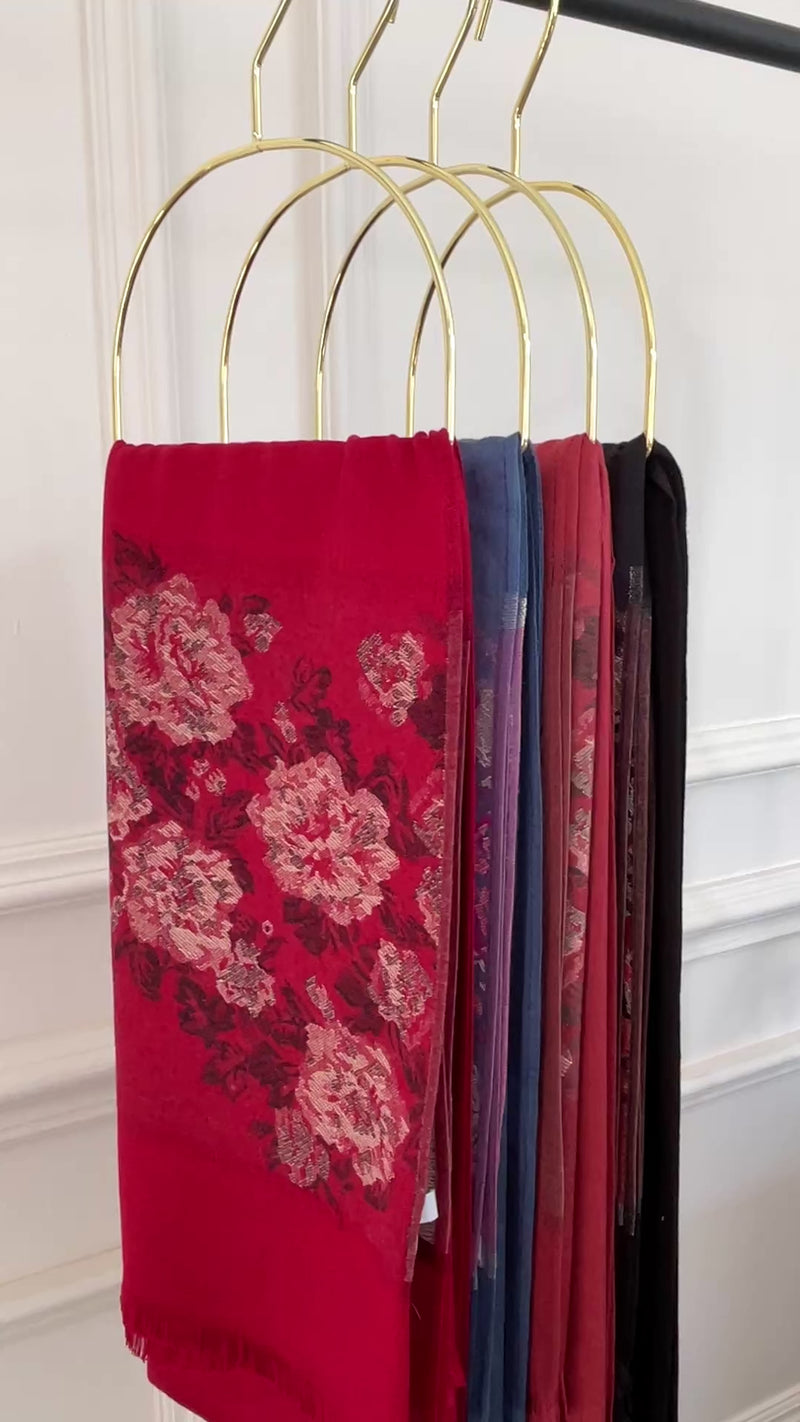 LARGE BLUE FLORAL PRINT SILKY FEEL PASHMINA SHAWL SCARF