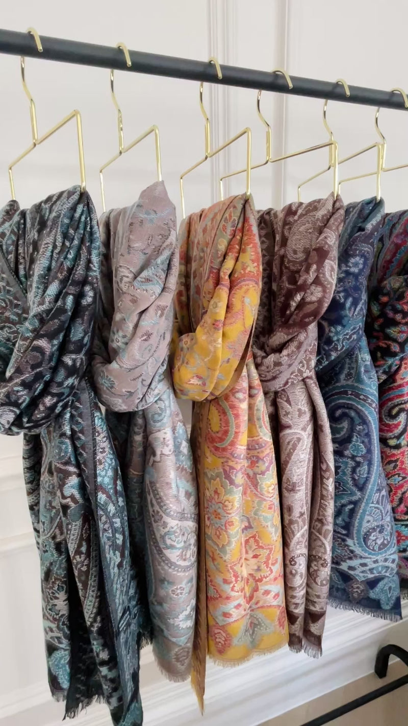 LARGE HAZED BROWN MULTI COLOUR PAISLEY PASHMINA SHAWL SCARF WRAP