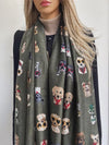 GREEN COTTON BLEND DOG PRINT LIGHTWEIGHT SCARF