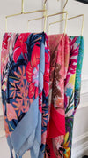 BLUE GARDEN FLORAL PRINT SQUARE TASSEL SCARF