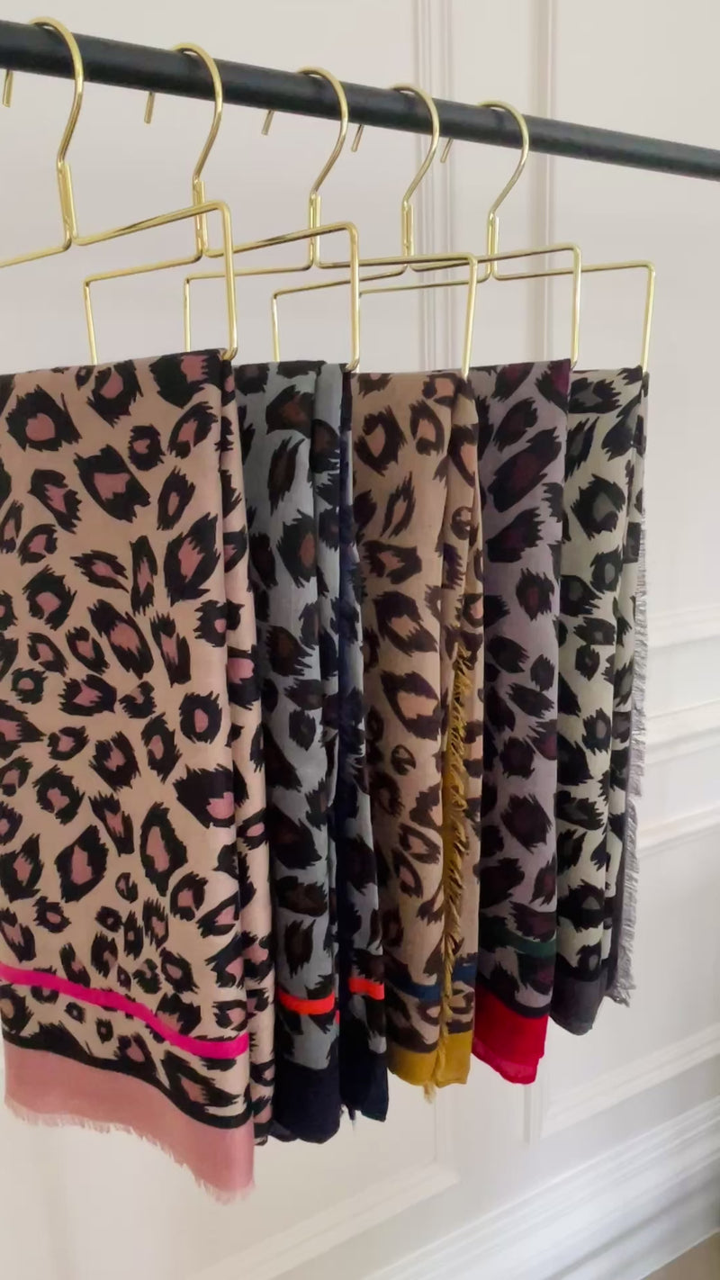 LARGE MUSTARD YELLOW STRIPE LEOPARD PRINT SCARF