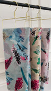 LIGHTWEIGHT BLUE BIRDS AND FEATHERS SCARF