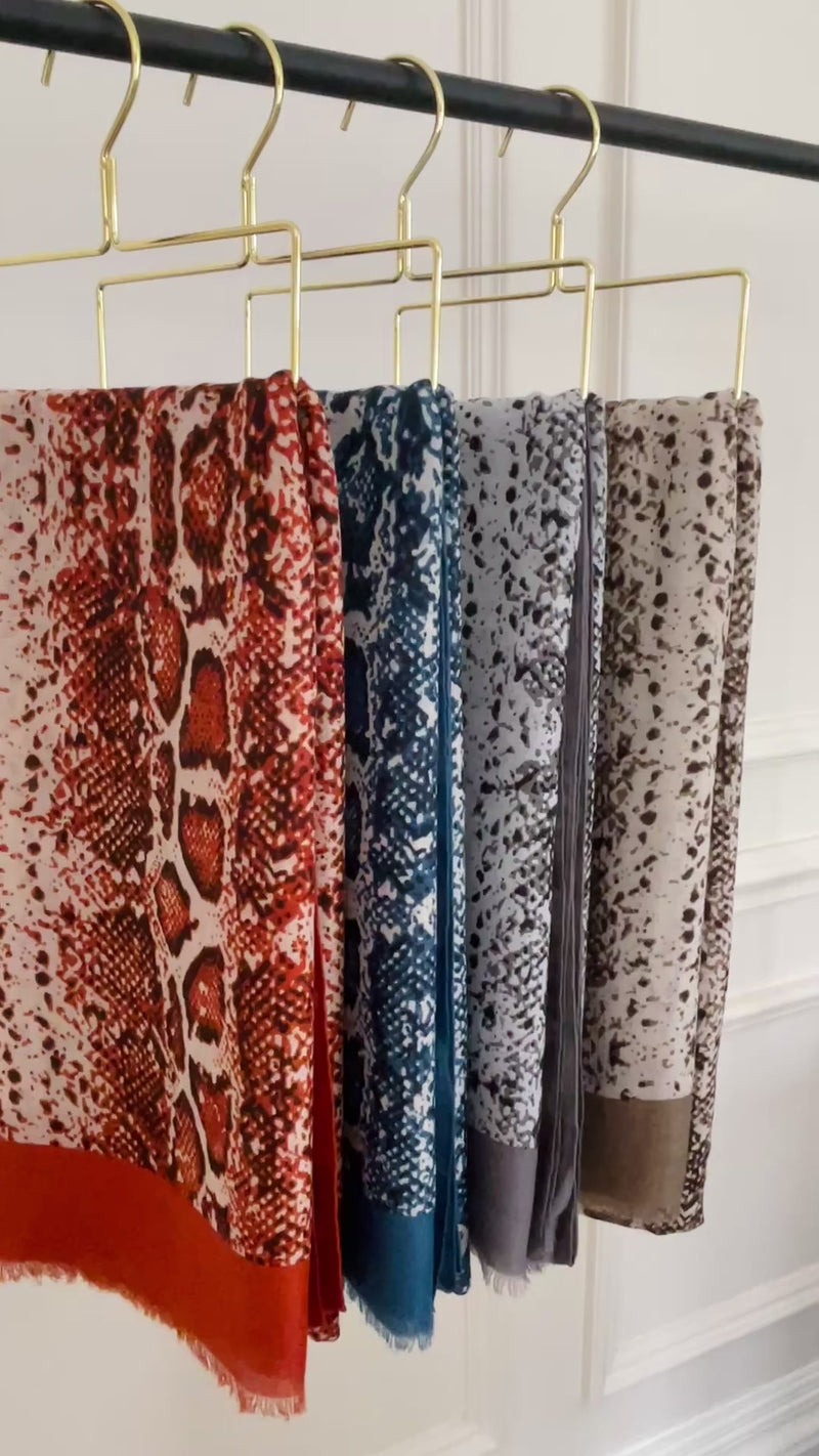LONG TAUPE SNAKESKIN PRINT LIGHTWEIGHT SCARF