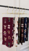 BLACK COTTON BLEND DOG PRINT LIGHTWEIGHT SCARF
