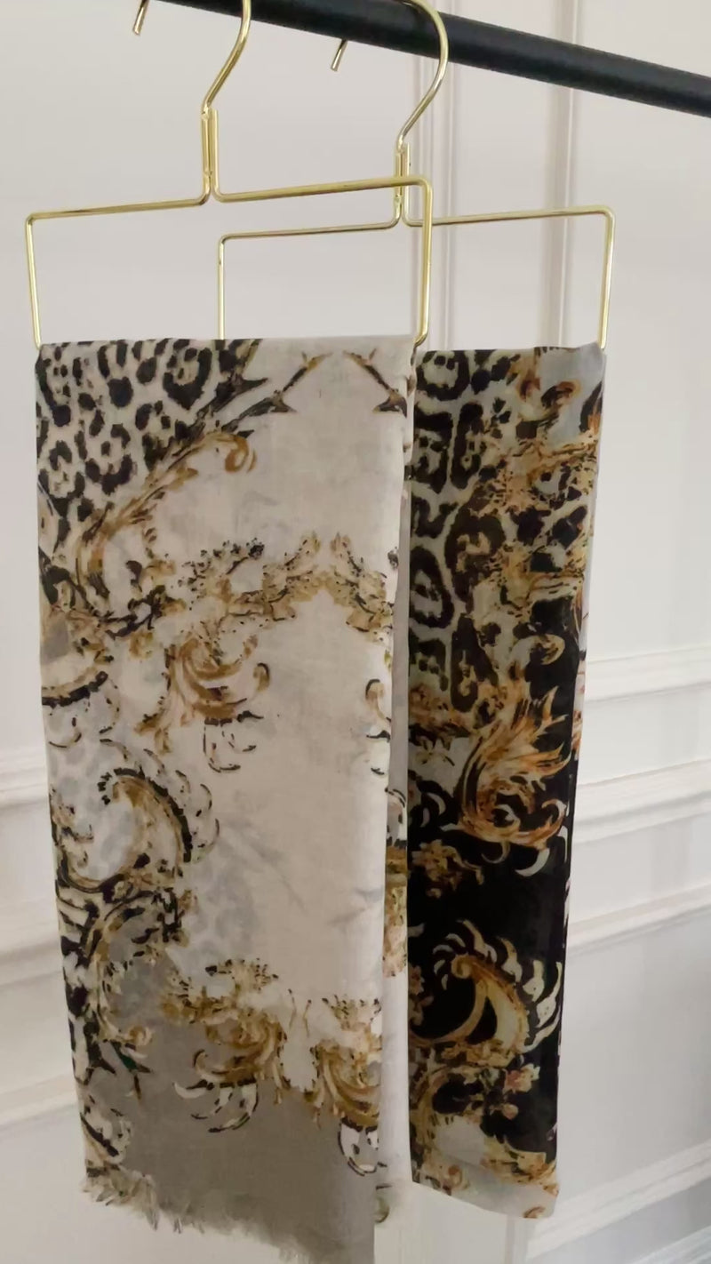 LARGE CREAM VINTAGE LEOPARD PRINT SHAWL SCARF