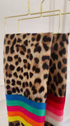 LARGE LEOPARD PRINT SHAWL SCARF WITH MULTI COLOUR RAINBOW STRIPES