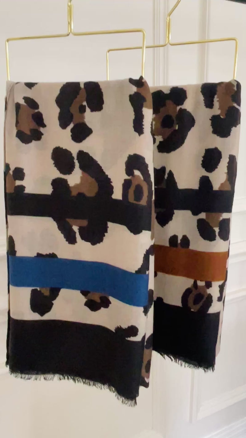 LARGE ROYAL BLUE RETRO LEOPARD PRINT SCARF