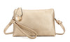 SMALL MULTI-POCKET CROSS BODY CLUTCH BAG WITH WRISTLET - GOLD