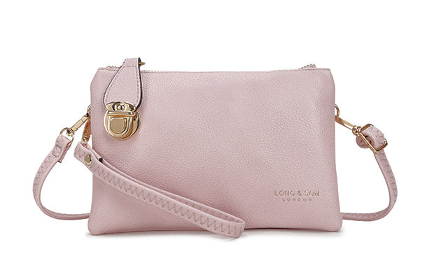 SMALL MULTI-POCKET CROSS BODY CLUTCH BAG WITH WRISTLET - PINK