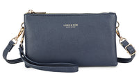 SMALL MULTI-POCKET CROSSBODY PURSE BAG WITH WRIST AND LONG STRAPS - NAVY BLUE