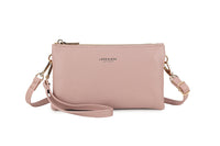 SMALL MULTI-POCKET CROSSBODY PURSE BAG WITH WRIST AND LONG STRAPS - LIGHT PINK