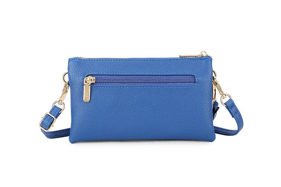 SMALL MULTI-POCKET CROSSBODY PURSE BAG WITH WRIST AND LONG STRAPS - ROYAL BLUE