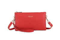 SMALL MULTI-POCKET CROSSBODY PURSE BAG WITH WRIST AND LONG STRAPS - RED