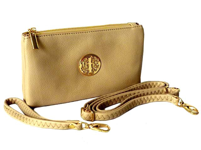 A-SHU SMALL MULTI-COMPARTMENT CROSS-BODY PURSE BAG WITH WRIST AND LONG STRAPS - BEIGE - A-SHU.CO.UK
