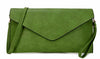A-SHU LARGE APPLE GREEN OVERSIZED ENVELOPE CLUTCH BAG WITH WRISTLET AND LONG CROSSBODY SHOULDER STRAP - A-SHU.CO.UK